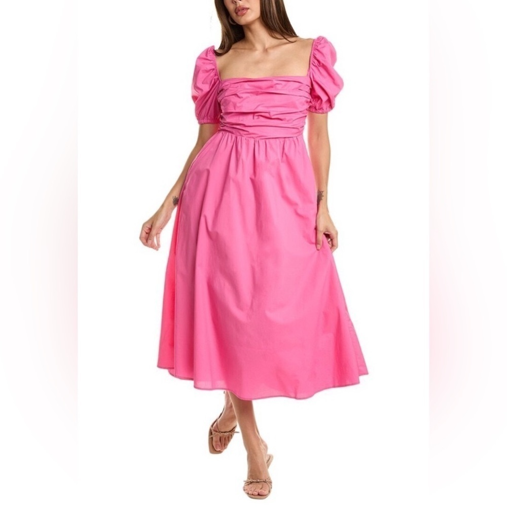 NWT o.p.t River Square Neck Puff Sleeve Midi Dress in Pink Sz XS
